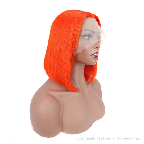 Wholesale virgin brazilian hair swiss T patr lace front wigs lace front Bob wig for Black Women Orange T part lace Bob wigs